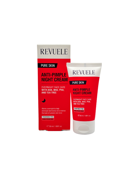 كريم ليلي مضاد للحبوب Revuele Pure Skin Anti-Pimple Night Cream – بخلاصة شجرة الشاي وأحماض AHA, BHA, PHA